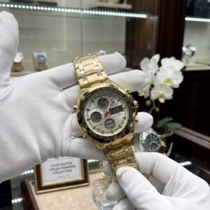 casio chain double time watch – analog & digital dual display stainless steel watch