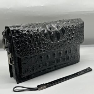 crocodile texture leather zip wallet (men’s clutch)