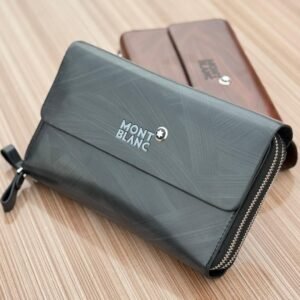 montblanc style leather zip wallet (men’s clutch)